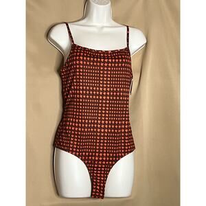 Poof Burgundy and Orange herringbone Bodysuit L NWT